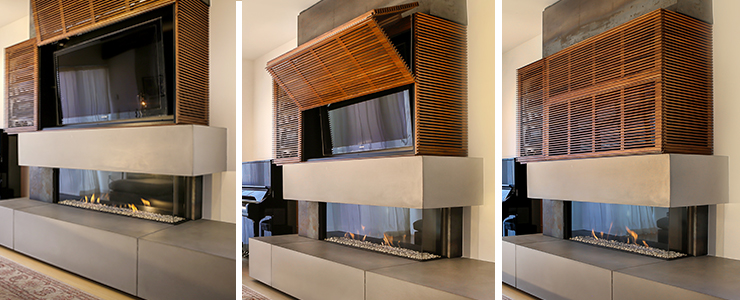 Custom TV Cabinet above modern fireplace