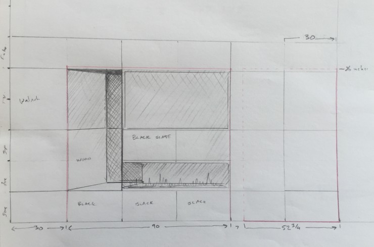 James' original drawing for the fireplace