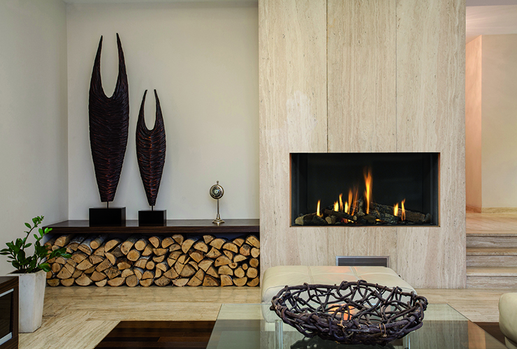 wood trimmed fireplace in a modern home