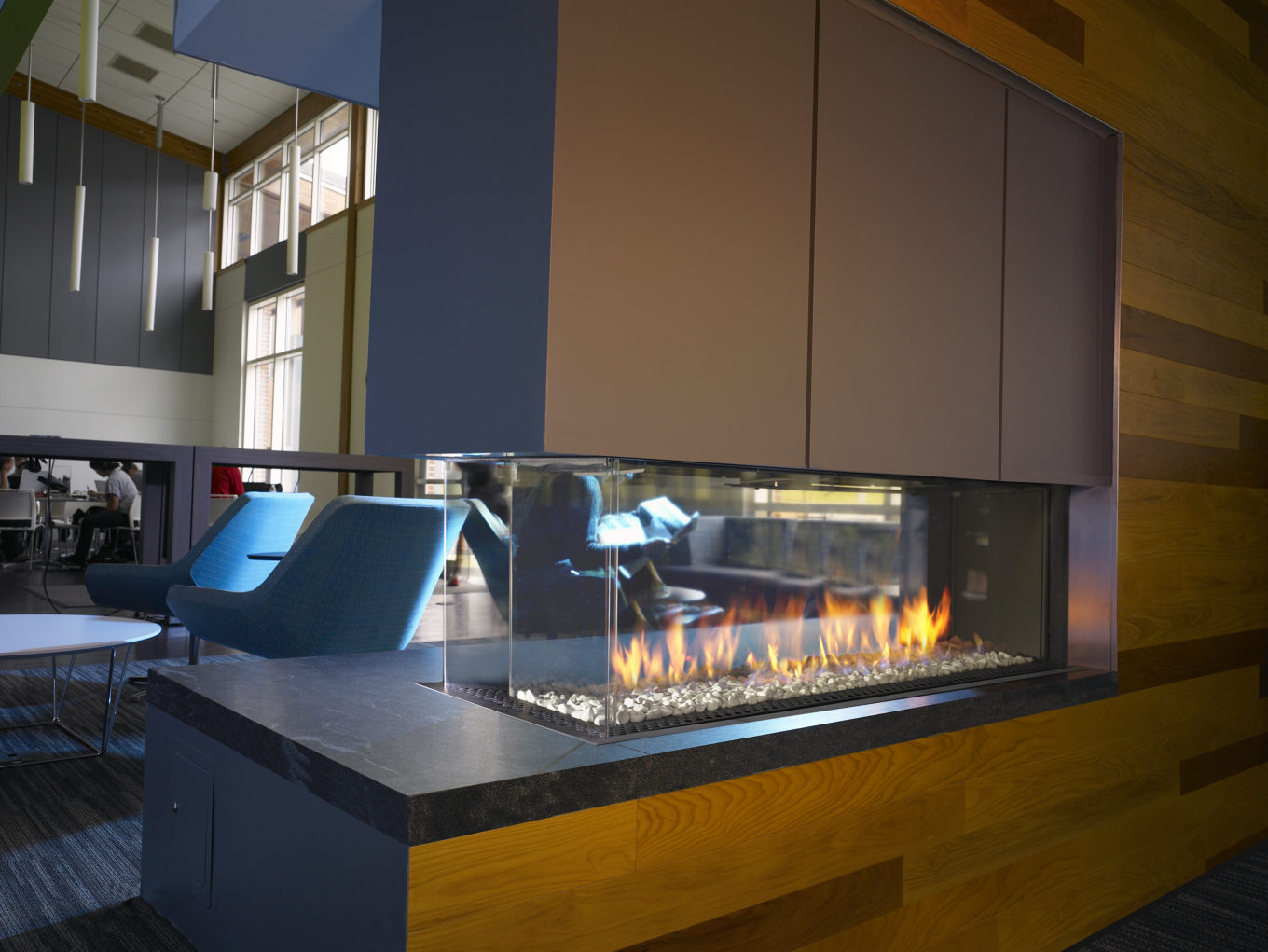 clear glass countertop fireplace