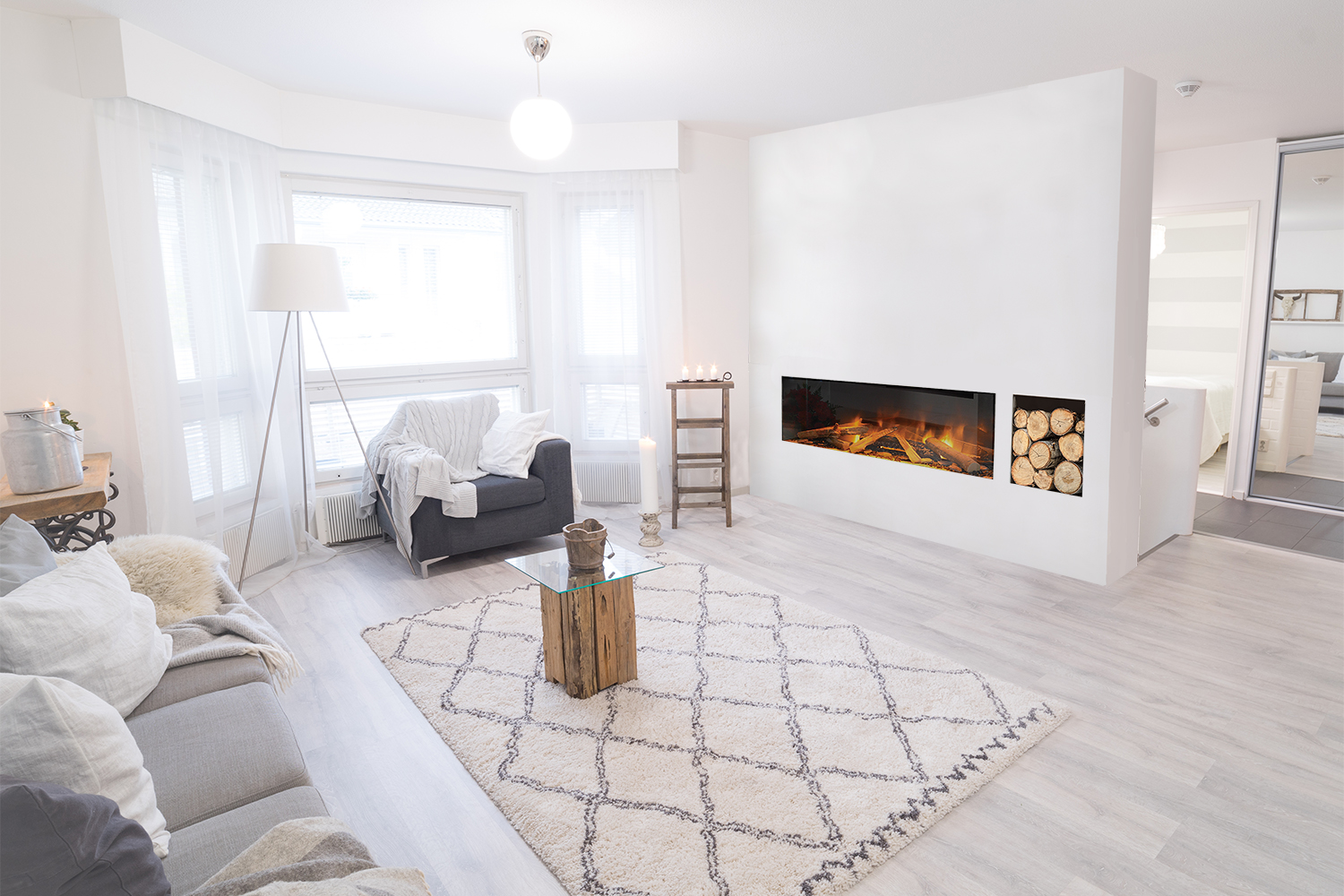 E40 linear electric fireplace by Electric Modern