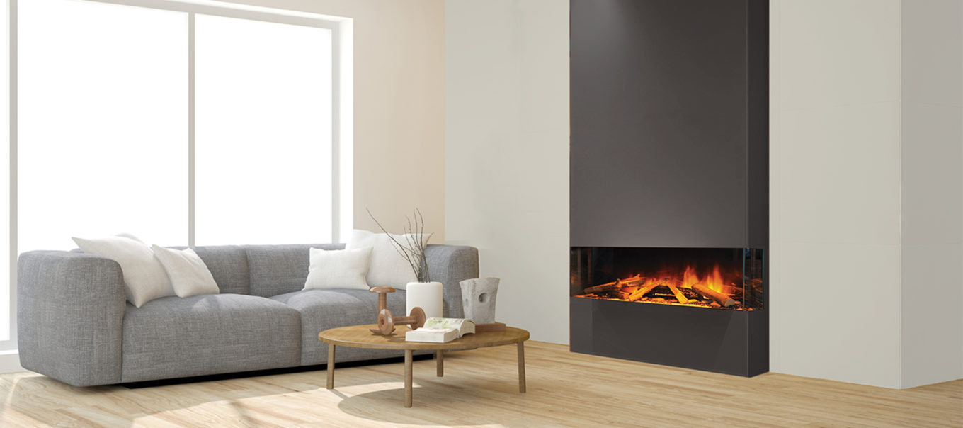 E40 3-sided electric fireplace by Electric Modern
